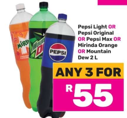Pepsi Light, Pepsi Original, Pepsi Max, Mirinda Orange, Mountain Dew