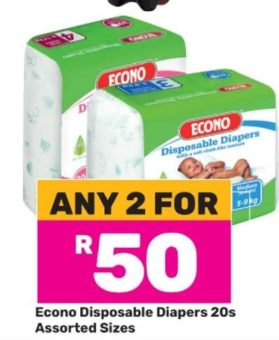 Econo Disposable Diapers 20s Assorted Sizes
