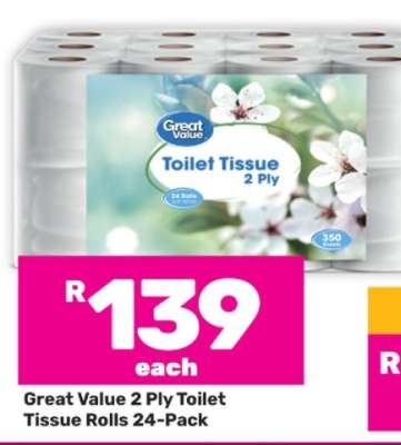 Great Value 2 Ply Toilet Tissue Rolls 24-Pack