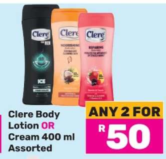Clere Body Lotion or Cream 400 ml Assorted