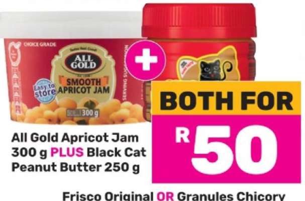 All Gold Apricot Jam 300 g PLUS Black Cat Peanut Butter 250 g