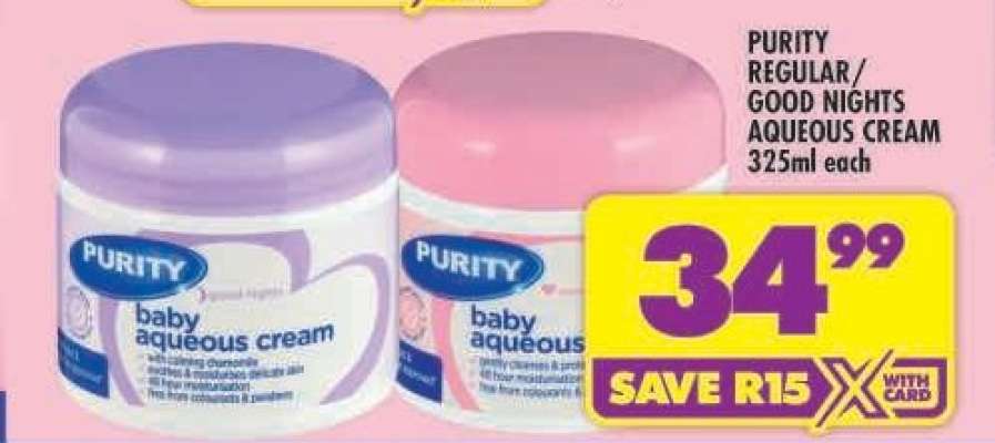 PURITY REGULAR/GOOD NIGHTS AQUEOUS CREAM 325ml each