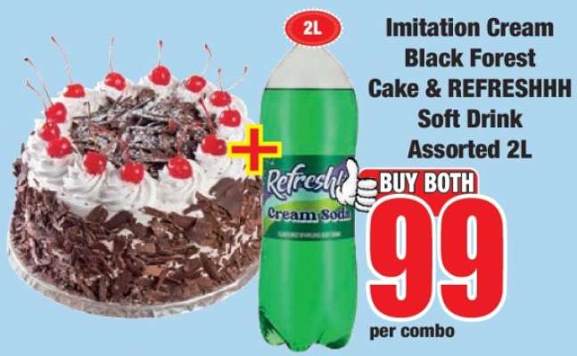 Imitation Cream Black Forest Cake & REFRESHHH Soft Drink Assorted 2L