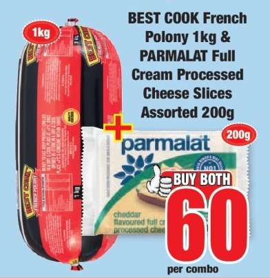 BEST COOK French Polony 1kg & PARMALAT Full Cream Processed Cheese Slices Assorted 200g