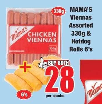 MAMA’S Viennas Assorted 330g & Hotdog Rolls 6’s