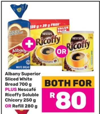 Albany Superior Sliced White Bread 700 g PLUS Nescafé Ricoffy Soluble Chicory 250 g OR Refill 280 g