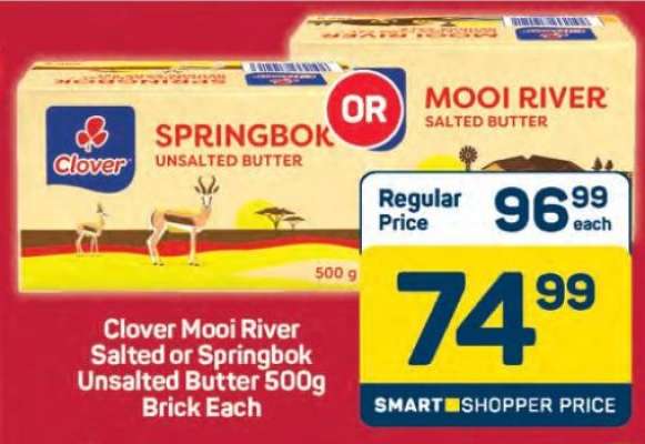 Clover Mooi River Salted or Springbok Unsalted Butter 500g