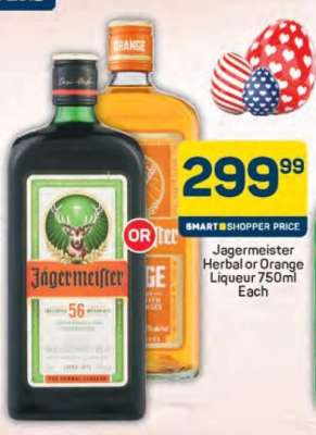 Jagermeister Herbal or Orange Liqueur 750ml Each