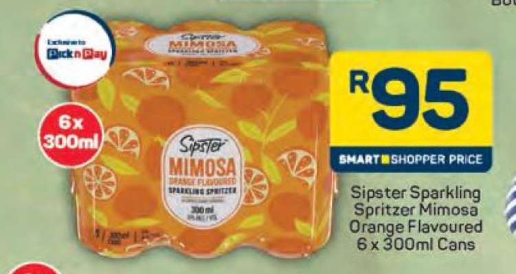 Sipster Sparkling Spritzer Mimosa Orange Flavoured 6 x 300ml Cans
