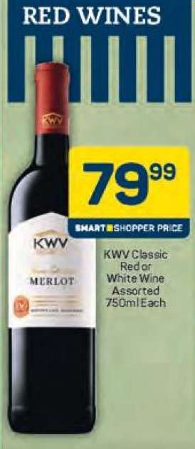 KWV Classic Red or White Wine Assorted 750ml Each