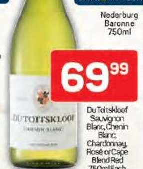 Du Toitskloof Sauvignon Blanc, Chenin Blanc, Chardonnay, Rosé or Cape Blend Red 750ml