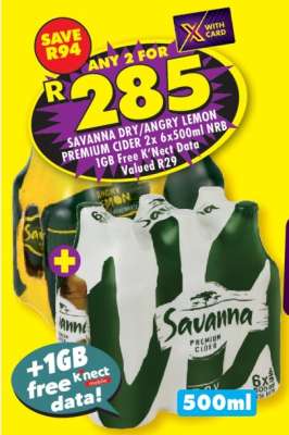 SAVANNA DRY/ANGRY LEMON PREMIUM CIDER 2x 6x500ml NRB