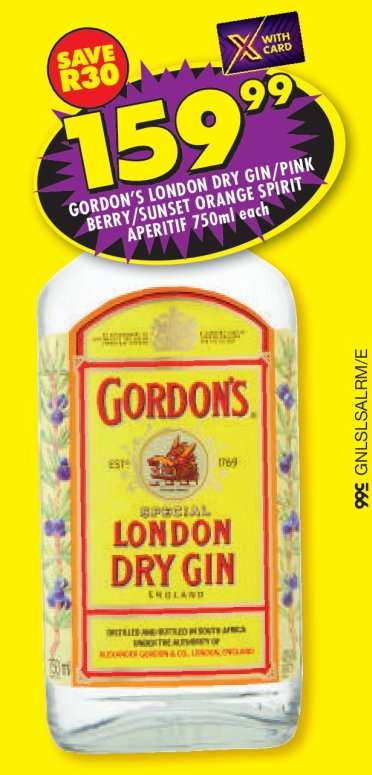 GORDON'S LONDON DRY GIN/PINK BERRY/SUNSET ORANGE SPIRIT APERITIF 750ml