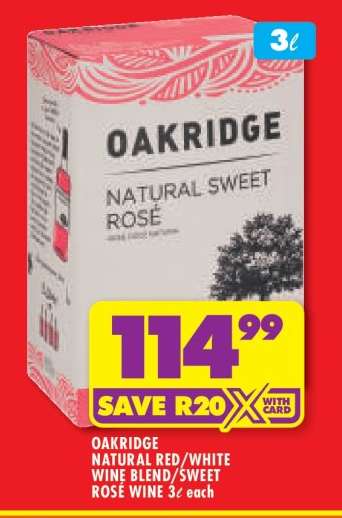 OAKRIDGE NATURAL RED/WHITE WINE BLEND/SWEET ROSÉ WINE 3ℓ