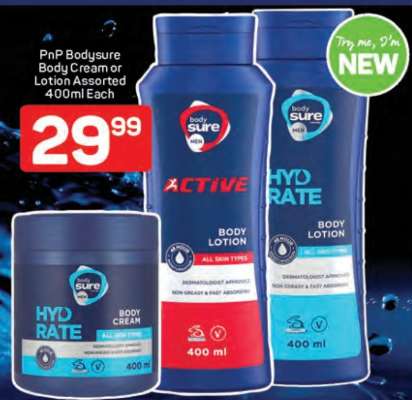 PnP Bodysure Body Cream or Lotion Assorted 400ml Each