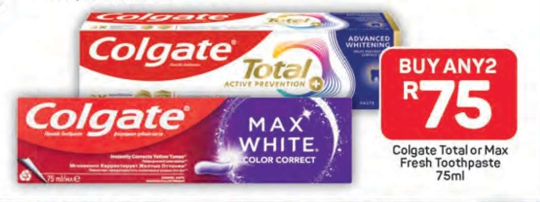 Colgate Total or Max Fresh Toothpaste 75ml