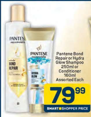 Pantene Bond Repair or Hydra Glow Shampoo 250ml or Conditioner 160ml Assorted Each
