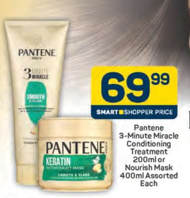 Pantene 3-Minute Miracle Conditioning Treatment 200ml or Nourish Mask 400ml Assorted Each