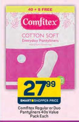 Comfitex Regular or Duo Pantyliners 40s Value Pack Each