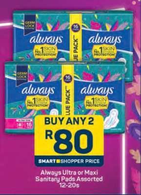 Always Ultra or Maxi Sanitary Pads Assorted 12-20s