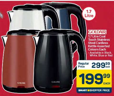 Goldair 1.7 Litre Cool Touch Stainless Steel Cordless Kettle