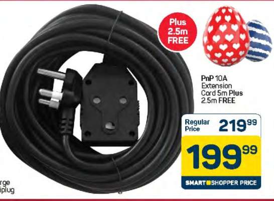 PnP 10A Extension Cord 5m Plus 2.5m FREE