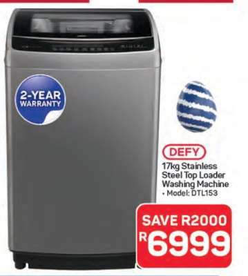 Defy 17kg Stainless Steel Top Loader Washing Machine