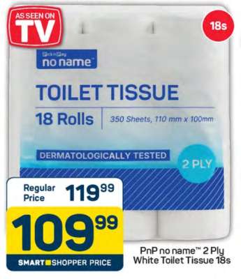 PnP no name™ 2 Ply White Toilet Tissue 18s
