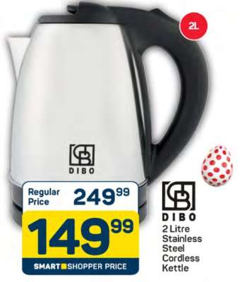 DIBO 2 Litre Stainless Steel Cordless Kettle