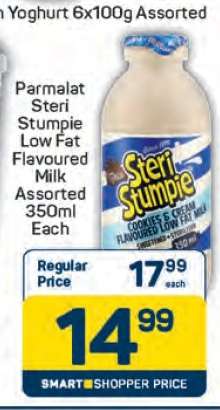 Parmalat Steri Stumpie Low Fat Flavoured Milk Assorted 350ml Each
