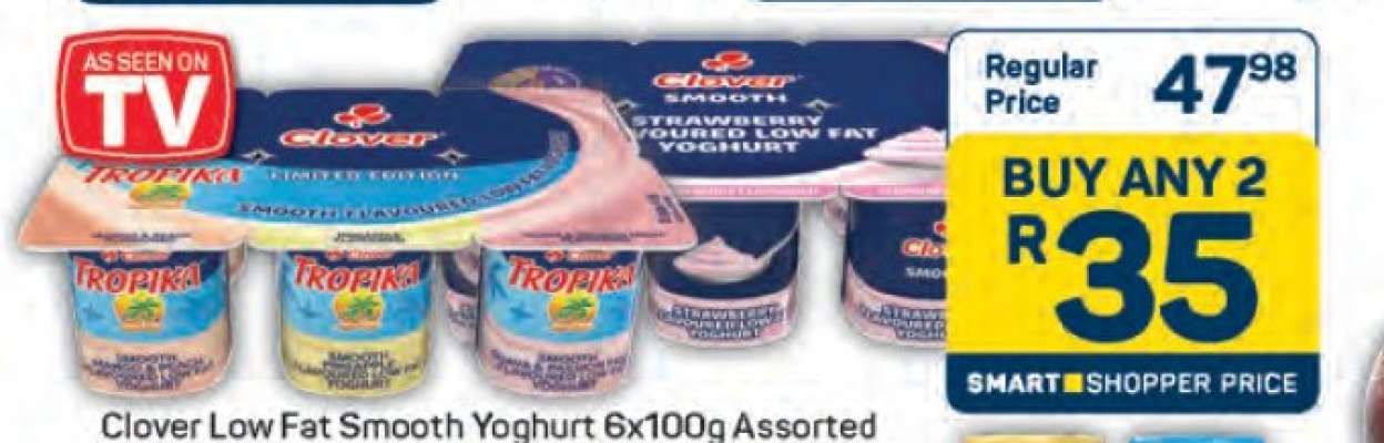 Clover Low Fat Smooth Yoghurt 6x100g Assorted