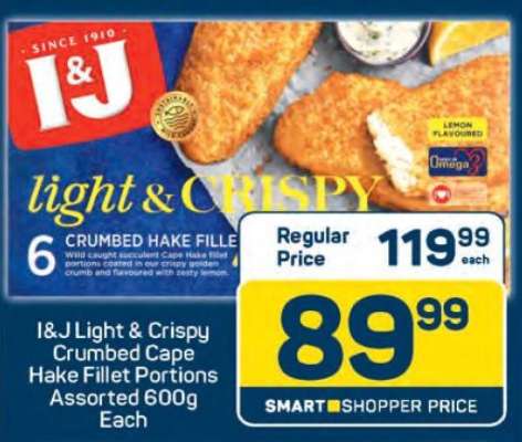 I&J Light & Crispy Crumbed Cape Hake Fillet Portions Assorted 600g Each