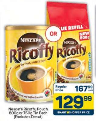 Nescafé Ricoffy Pouch 800g or 750g Tin Each