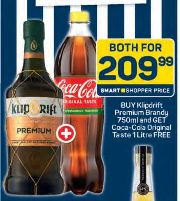 Klipdrift Premium Brandy 750ml + Coca-Cola Original Taste 1 Litre