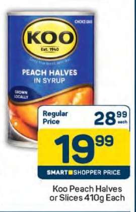 Koo Peach Halves or Slices 410g Each