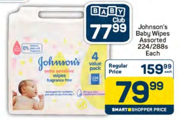 Johnson's Baby Wipes Assorted 224/288s Each