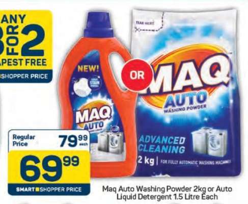 Maq Auto Washing Powder 2kg or Auto Liquid Detergent 1.5 Litre Each
