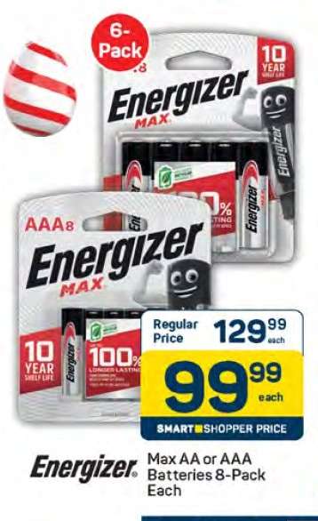 Energizer Max AA or AAA Batteries 8-Pack Each
