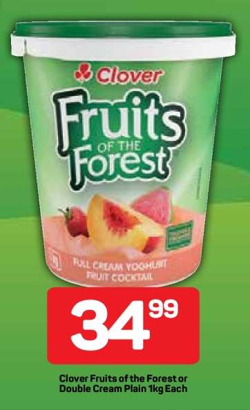 Clover Fruits of the Forest or Double Cream Plain 1kg Each