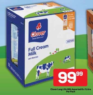 Clover Long Life Milk Assorted 6 x 1 Litre Per Pack