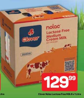 Clover Nolac Lactose Free Milk 6 x 1 Litre