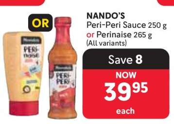 NANDO’S Peri-Peri Sauce 250 g or Perinaise 265 g