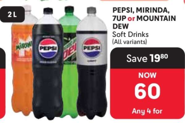 PEPSI, MIRINDA, 7UP OR MOUNTAIN DEW