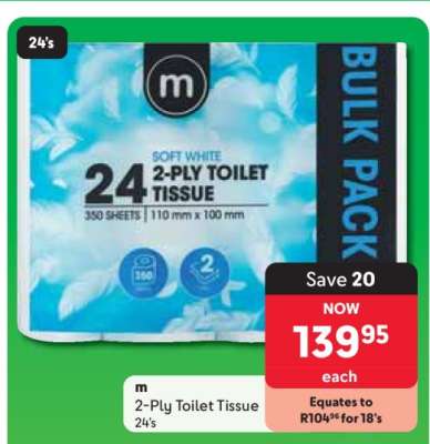 m 2-Ply Toilet Tissue 24's