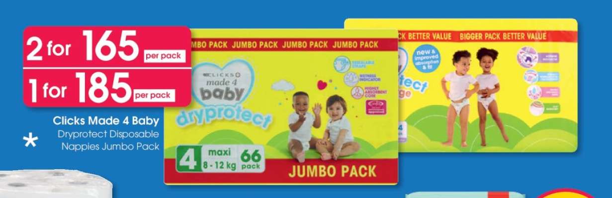 Clicks Made 4 Baby Dryprotect Disposable Nappies Jumbo Pack