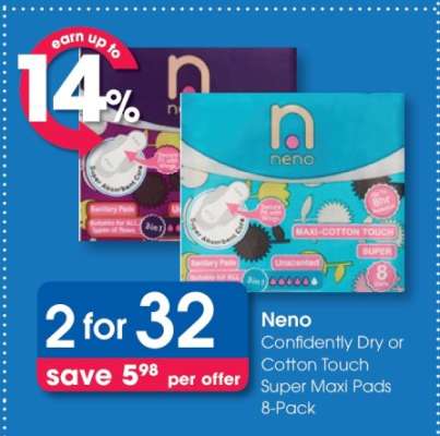 Neno Confidently Dry or Cotton Touch Super Maxi Pads 8-Pack