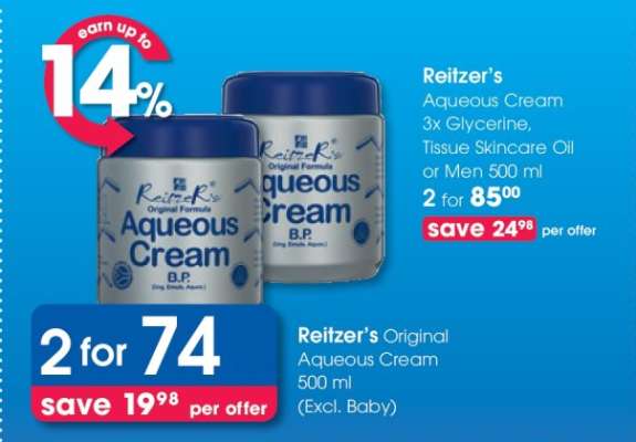 Reitzer’s Aqueous Cream 3x Glycerine, Tissue Skincare Oil or Men 500 ml