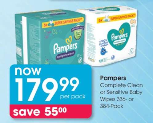 Pampers Complete Clean or Sensitive Baby Wipes 336- or 384-Pack
