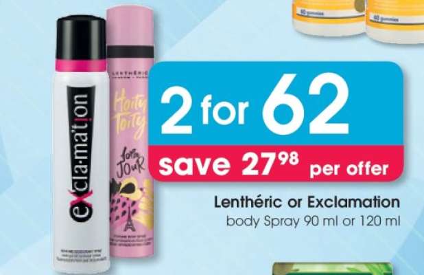 Lenthéric or Exclamation body Spray 90 ml or 120 ml