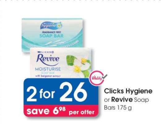 Clicks Hygiene or Revive Soap Bars 175 g